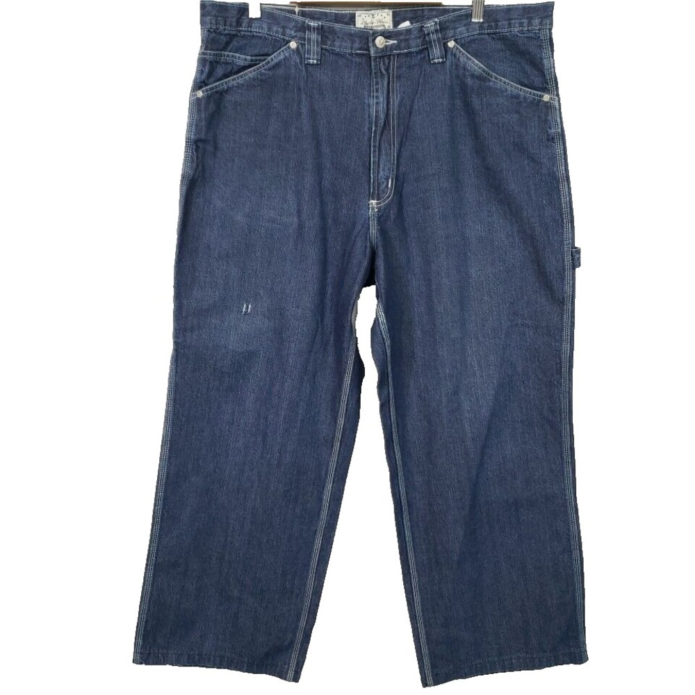 Vtg Liberty Blues Mens Dark Navy Carpenter Jeans Size 42 x 30 Hemmed‎ See Desc.